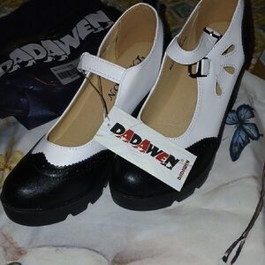 Women's Black and White Mary Jane Shoes